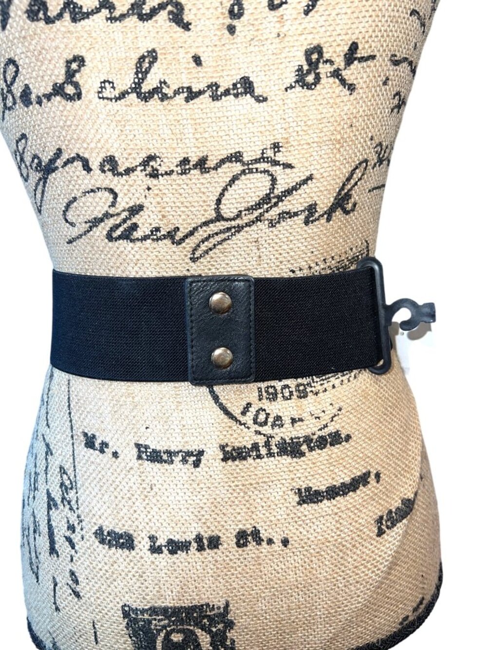 Western Inspired Black Elastic Chain Belt wGold-Tone Buckles & Chains Stretch - Picture 4 of 11